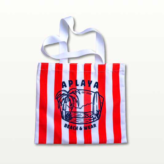 APLAYA Striped Island Graphic Tote Bag - Coral & White Canvas