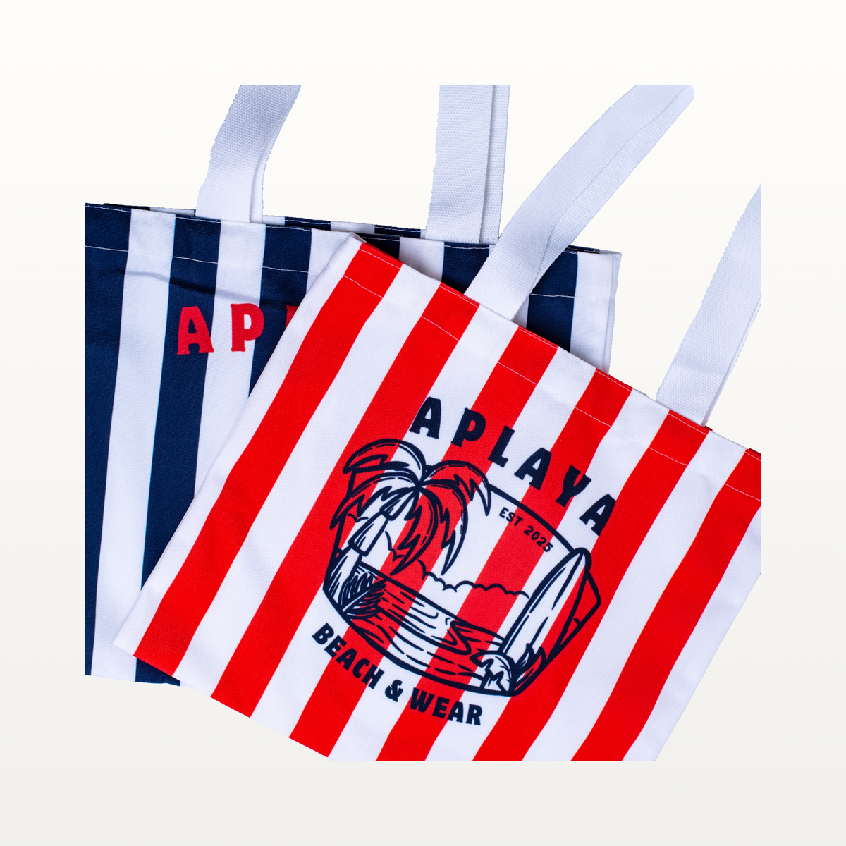 APLAYA Striped Island Graphic Tote Bag - Coral & White Canvas